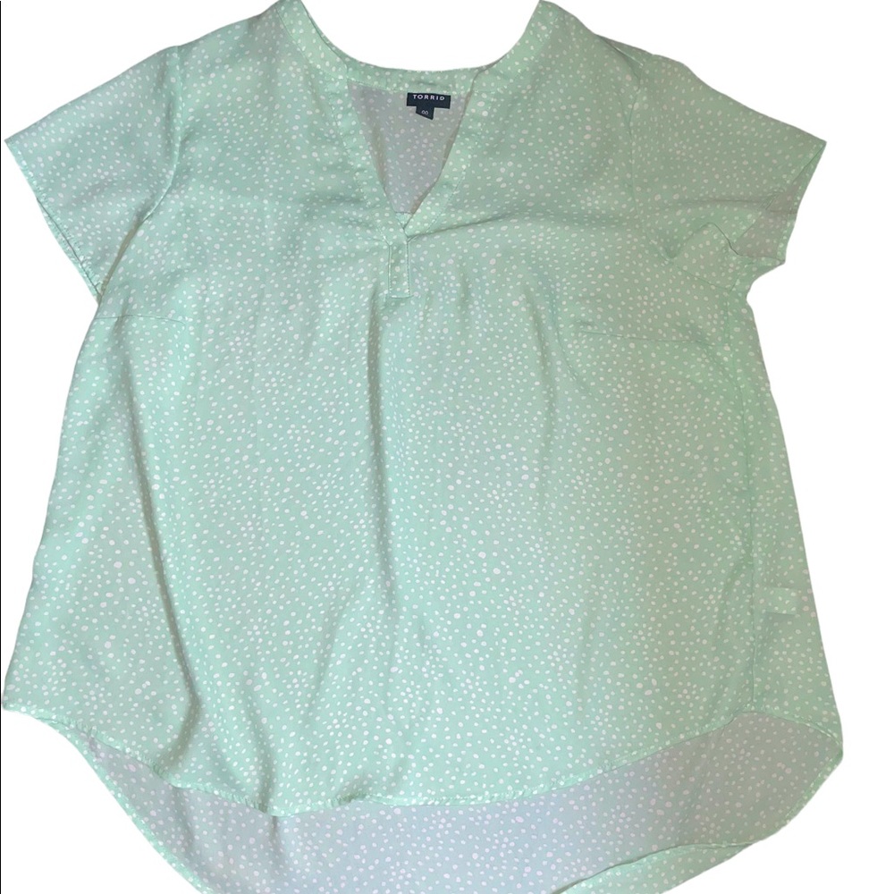 Torrid Short Sleeve Polka Dot Tiffany Blue with White. 00